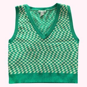Full Tilt (Tillys) Green Trippy Checkered Sweater Vest 💚